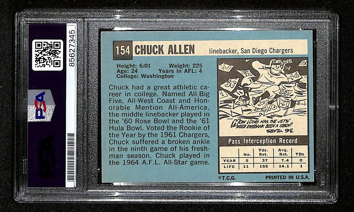 Chuck Allen Signed 1964 TOPPS RC Card #154 San Diego Chargers PSA/DNA 201551