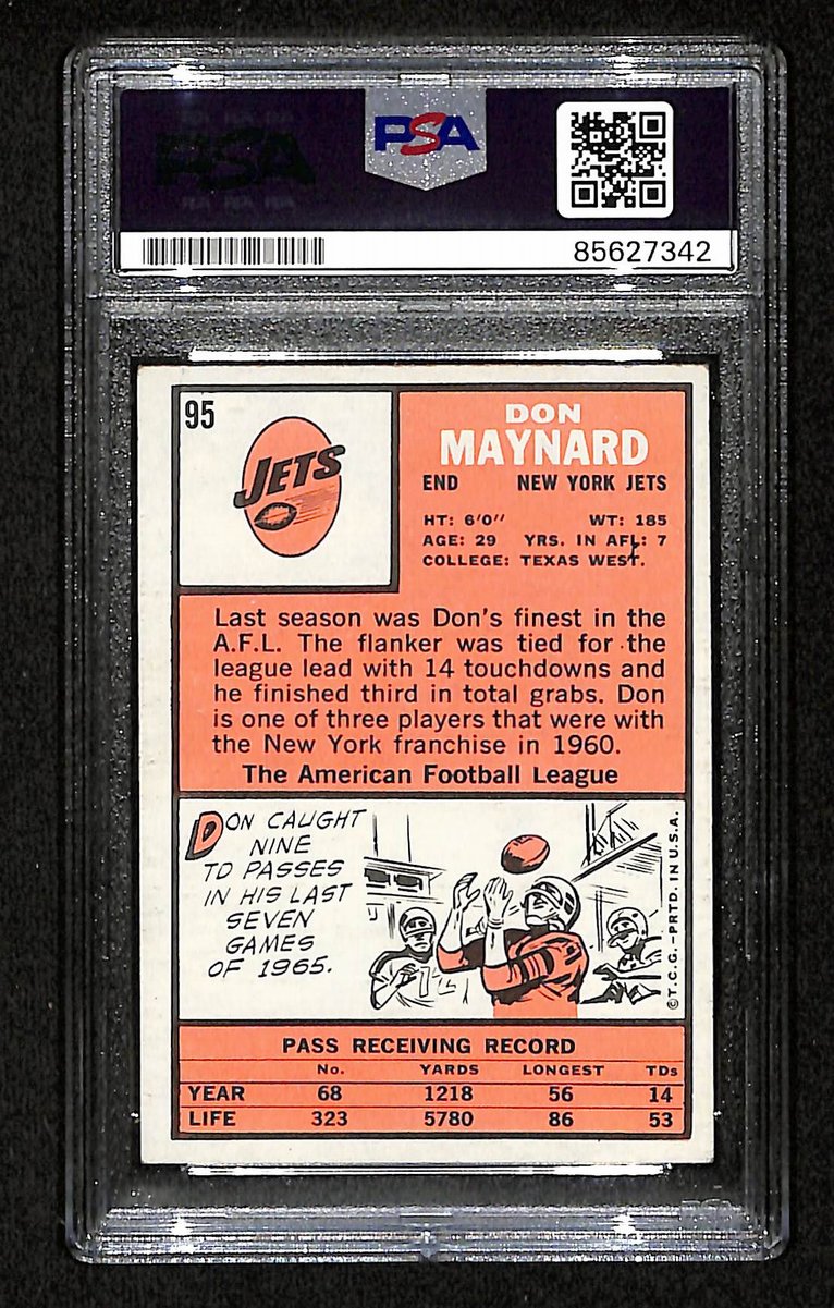 Don Maynard HOF Signed 1966 TOPPS Card #95 New York Jets PSA/DNA 201553