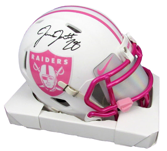 Josh Jacobs Signed/Auto Raiders Flat/White Pink Cancer Mini Helmet JSA 2009403