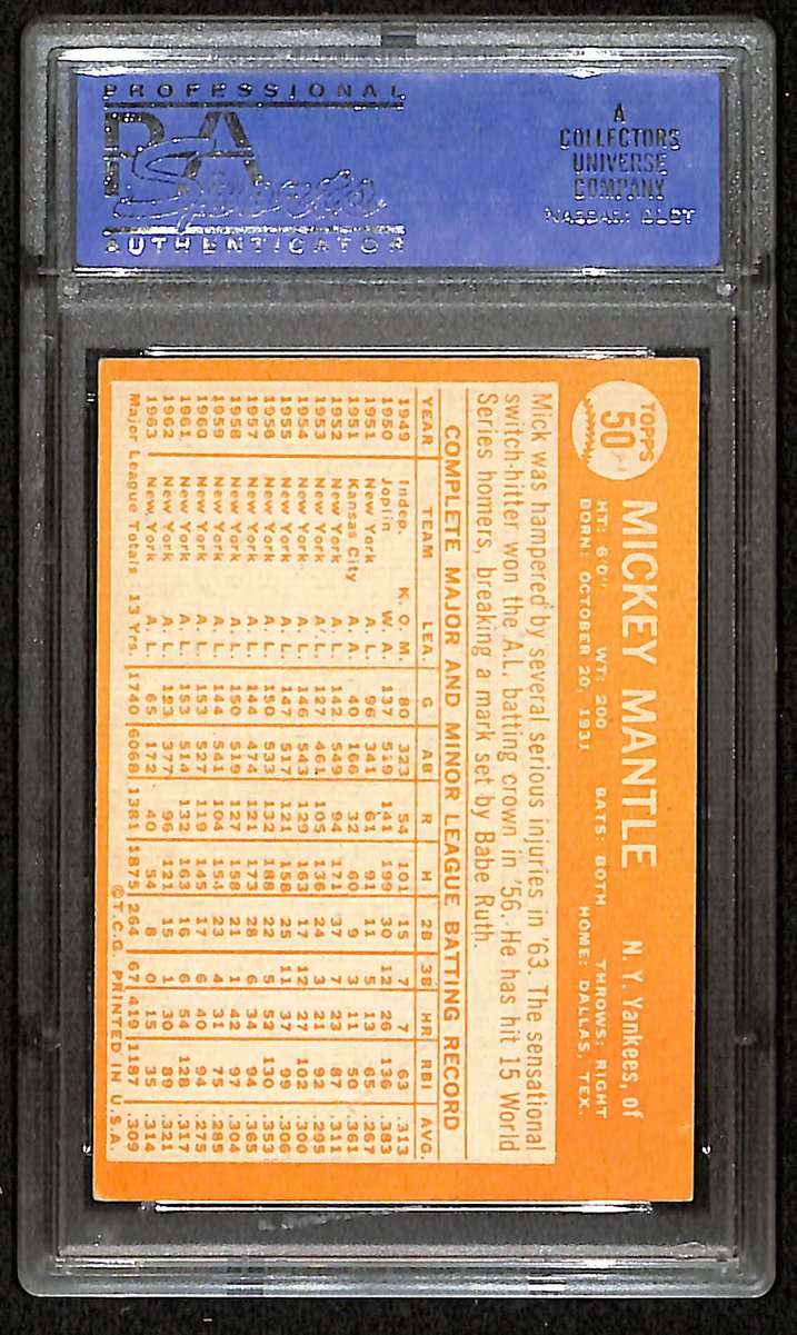 Mickey Mantle HOF 1964 Topps Card EX-MT 6 #50 New York Yankees PSA 201622