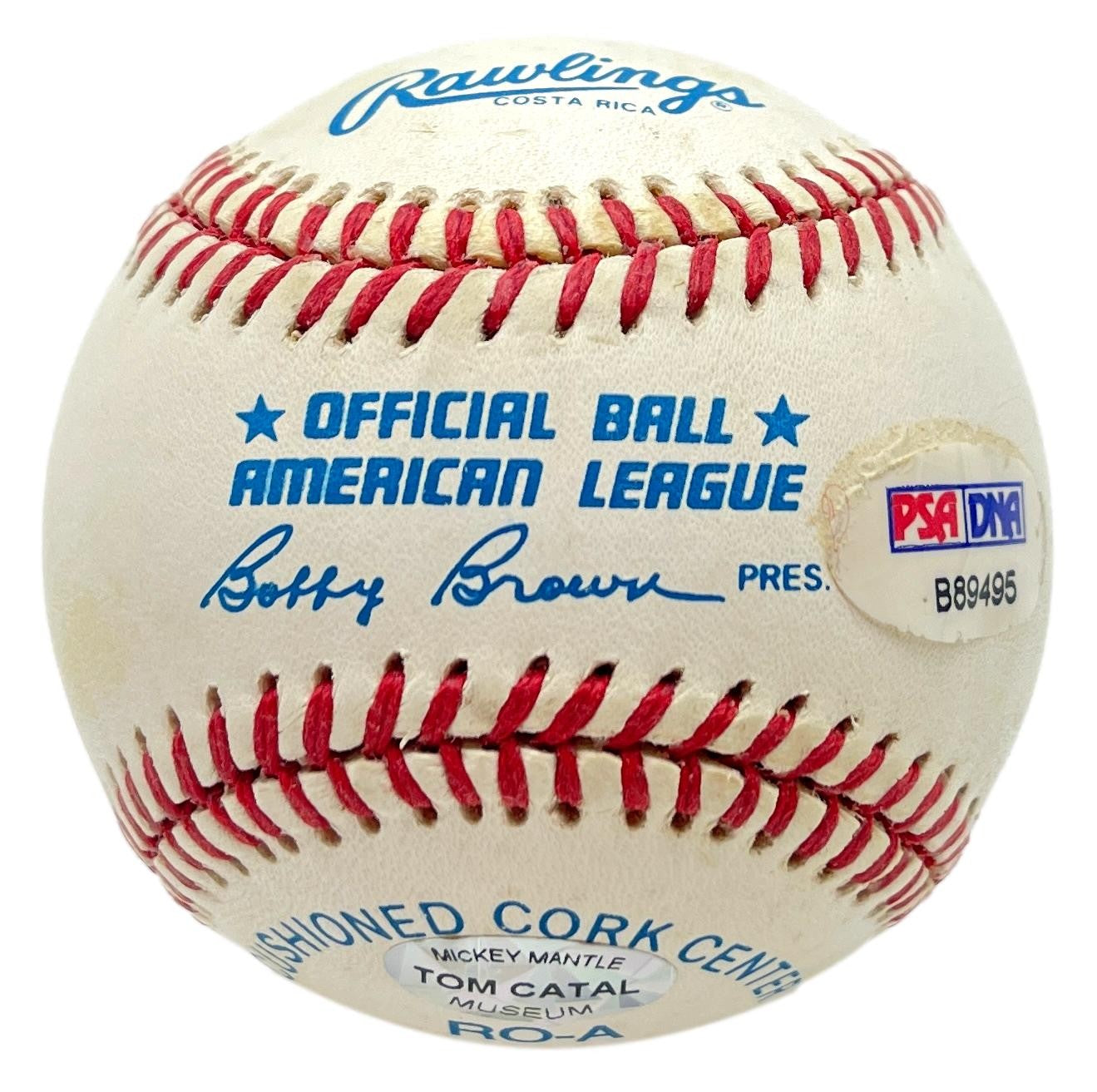 Mickey Mantle HOF Signed/Auto OAL Baseball PSA/DNA Tom Catal Holo 201188