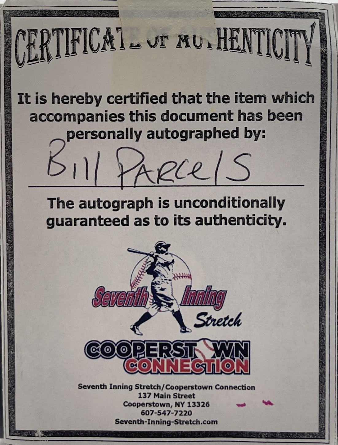 Bill Parcells HOF Signed/Autographed OML Baseball NY Giants Coach JSA 201206