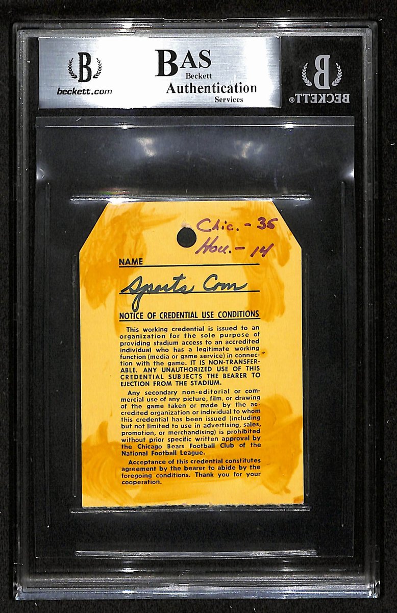 Dick Butkus HOF Signed/Ins 1973 Bears v Oilers Press Box Pass BAS/Beckett 201838