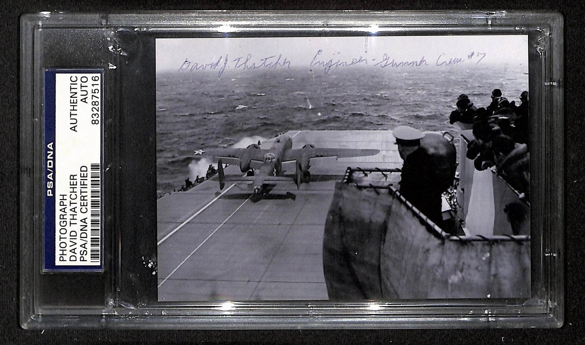 David Thatcher Signed 3 1/2"x5" photo WWII Doolittle Raider USS Hornet PSA 01840