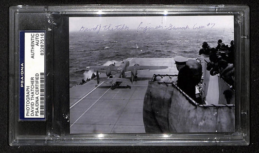 David Thatcher Signed 3 1/2"x5" photo WWII Doolittle Raider USS Hornet PSA 01840