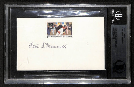 Carl Muscarello Signed 3x5 Index Card WWII Times Square Sailor Kiss BAS 201843