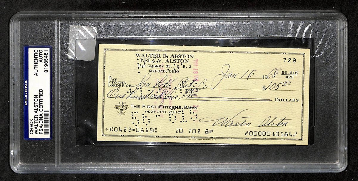 Walter Alston HOF Signed/Autographed 1968 Bank Check Dodgers PSA 201845