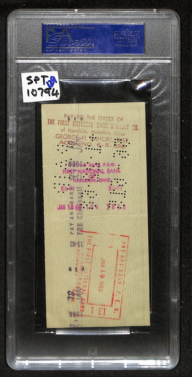 Walter Alston HOF Signed/Autographed 1968 Bank Check Dodgers PSA 201845