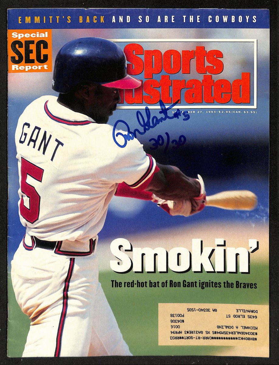 Ron Gant Signed/Auto 9/27/1993 Sports Illustrated Magazine Braves JSA 201243