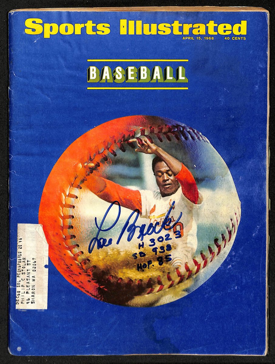 Lou Brock HOF Cardinals Signed/Inscr 4/15/1968 Sports Illustrated Magazine JSA