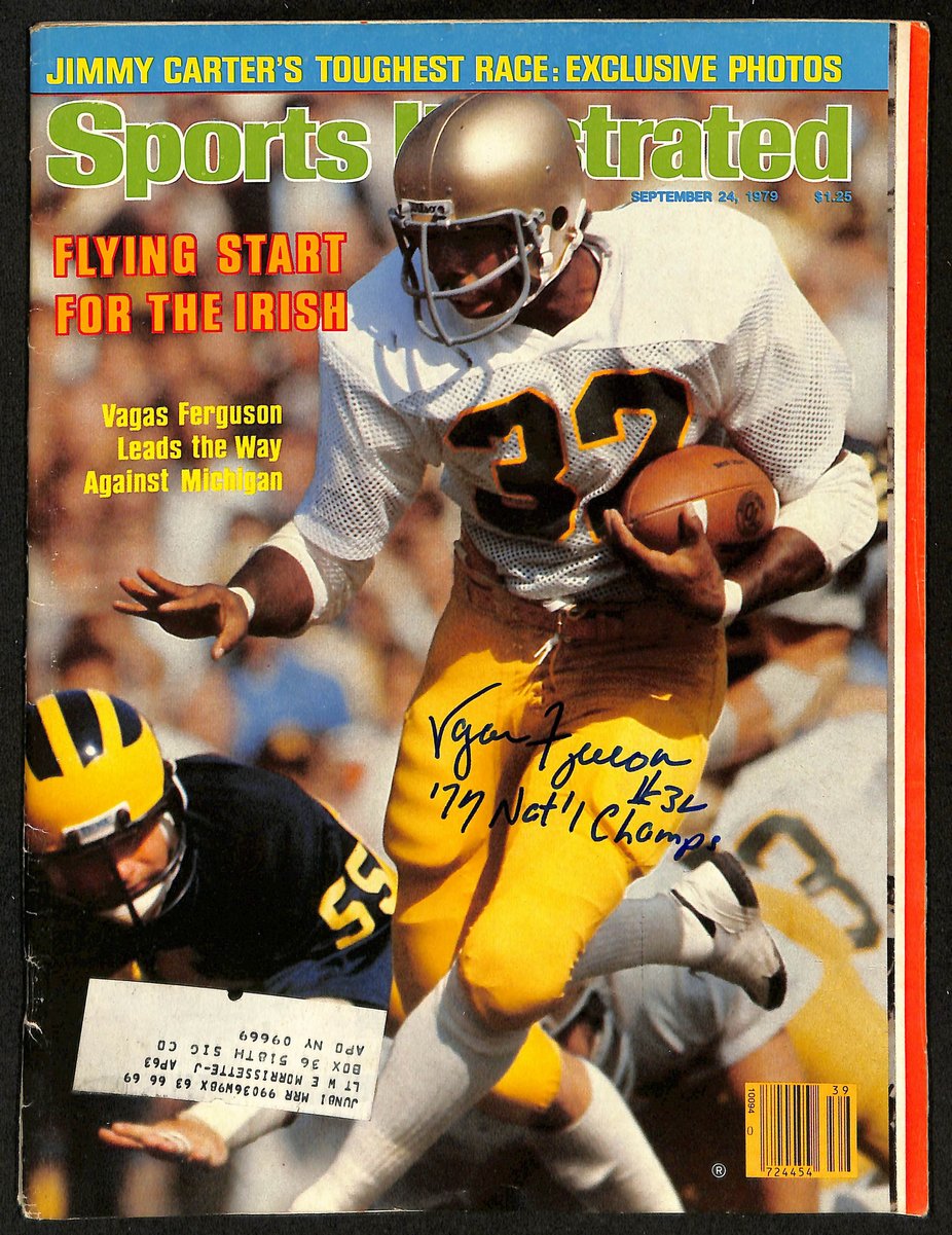 Vagas Ferguson Notre Dame Signed/Inscr 9/24/1979 Sports Illustrated Magazine JSA