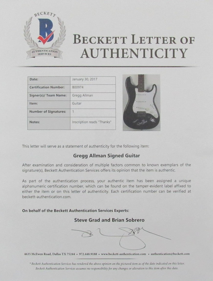 Gregg Allman Signed Full Size Electric Guitar Allman Brothers Beckett LOA 201273