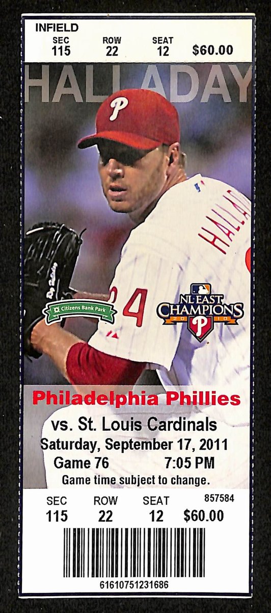 Sept 17, 2011 Full Ticket Phillies Clinch NL East Title  vs. Cardinals 201861