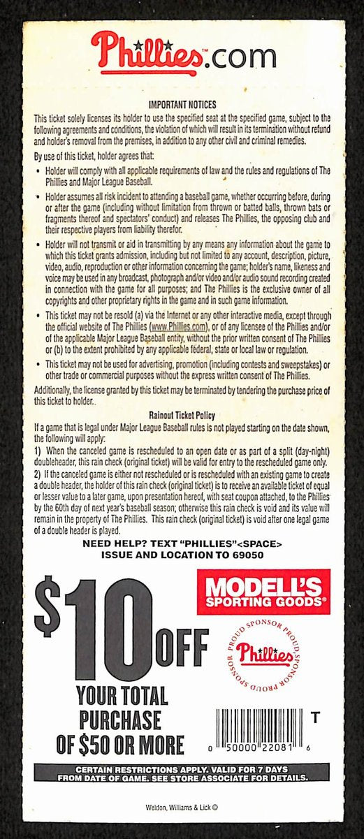Sept 17, 2011 Full Ticket Phillies Clinch NL East Title  vs. Cardinals 201861
