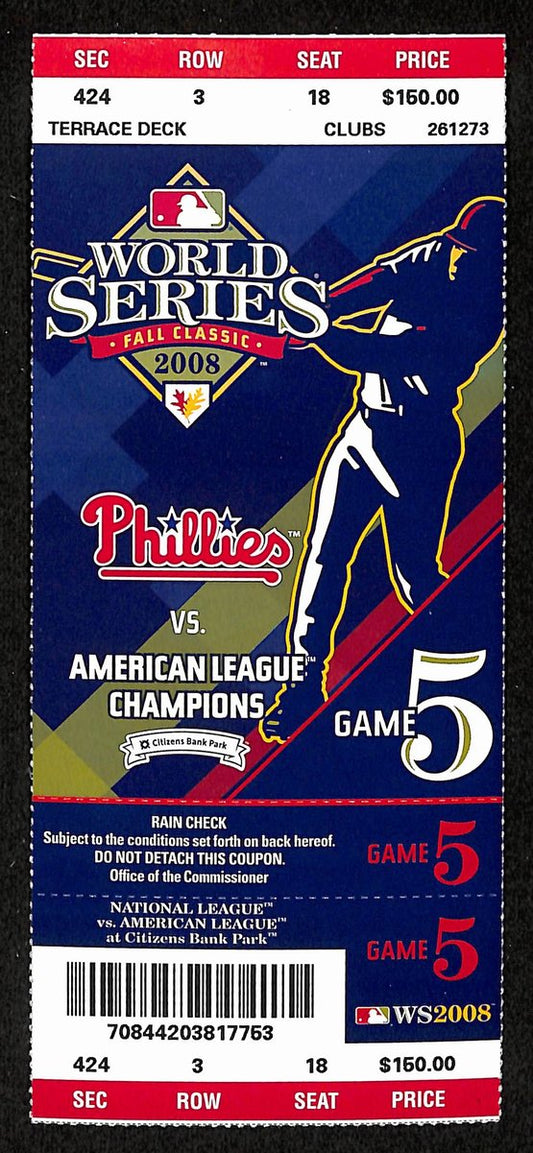 2008 WS Game 5 Full Ticket Philadelphia Phillies  vs. Tampa Bay Rays 201863