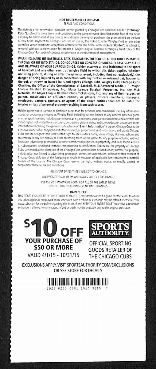 July 25, 2015 Full Ticket Phillies vs. Cubs Cole Hamels Pitches No-Hitter 201867