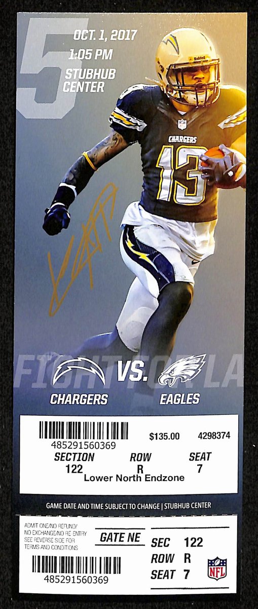 October 1, 2017 Full Ticket San Diego Chargers vs. Philadelphia Eagles 201872
