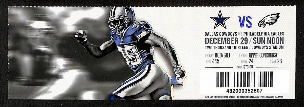 December 29, 2013 Full Ticket Cowboys vs. Eagles Win NFC East Title 201873
