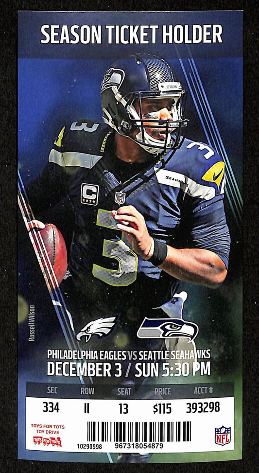December 3, 2017 Full Ticket Philadelphia Eagles vs. Seattle Seahawks 201874