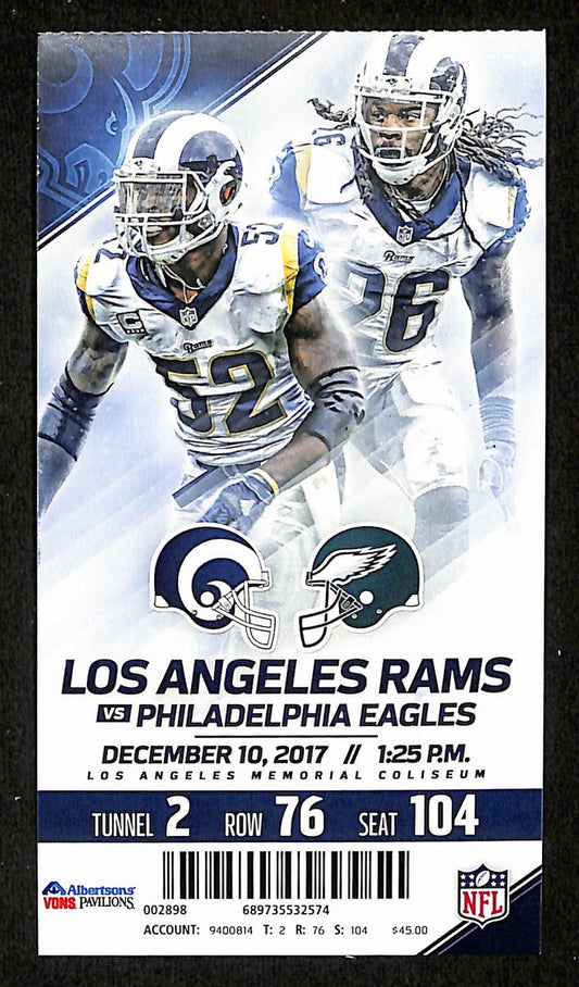 December 10, 2017 Full Ticket Rams vs. Eagles Foles Replaces Wentz 201875