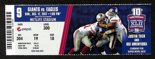 December 17, 2017 Full Ticket NY Giants vs. Eagles Foles 4 TD Passes 201876