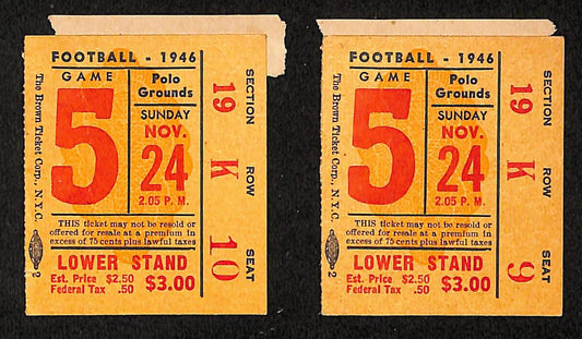 November 24, 1946 (2) Ticket Stubs Pittsburgh Steelers vs. NY Giants 201879