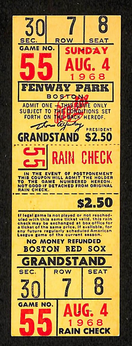 August 4, 1968 Ticket Stub Calif Angels vs. Red Sox Yastrzemski 3 RBIs 201881