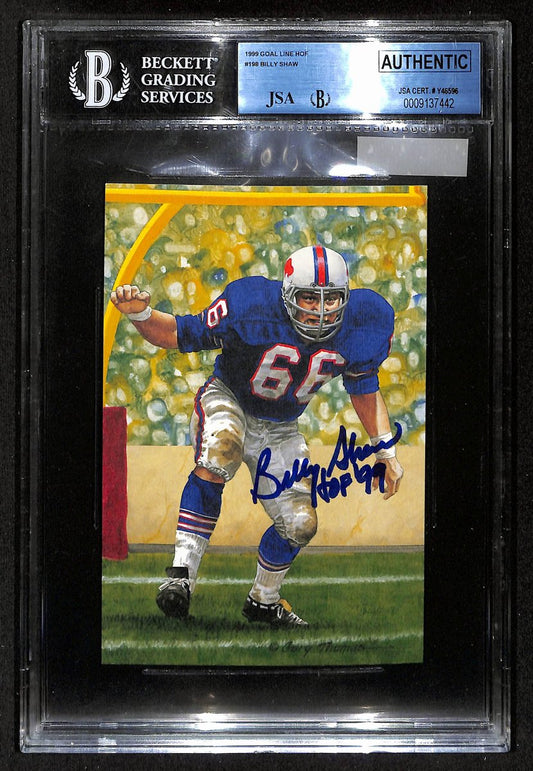 Billy Shaw HOF Signed/Inscr Goal Line Art GLAC Postcard Buffalo Bills BAS 201852