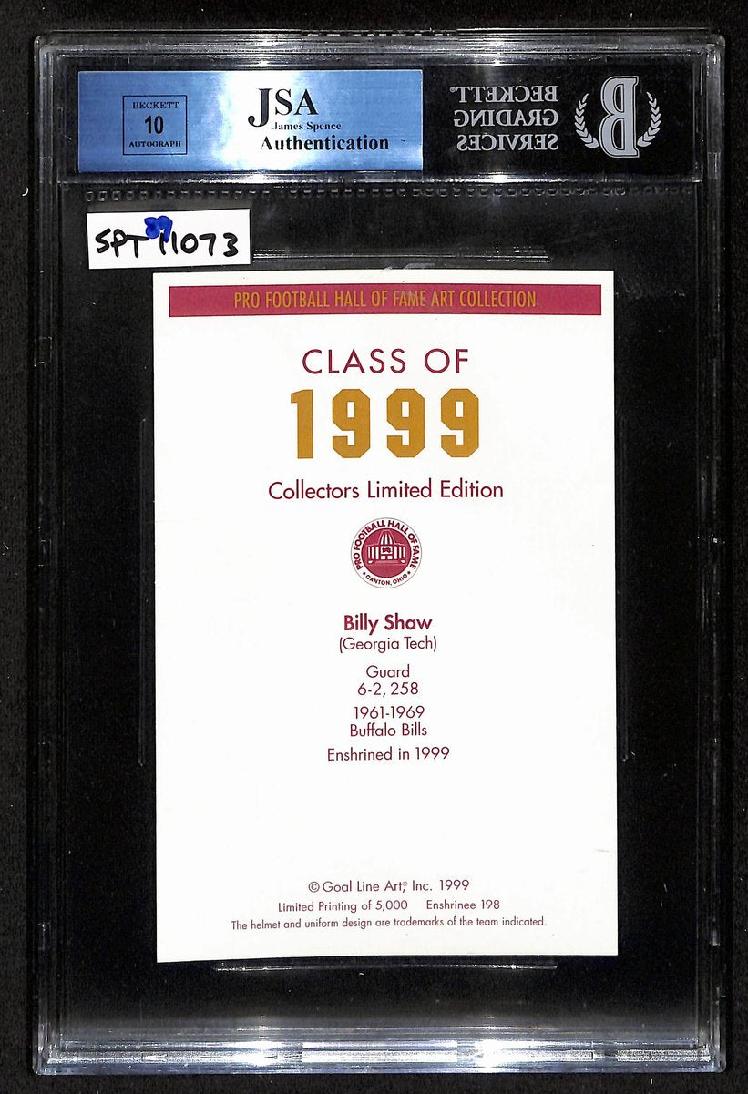 Billy Shaw HOF Signed/Inscr Goal Line Art GLAC Postcard Buffalo Bills BAS 201852