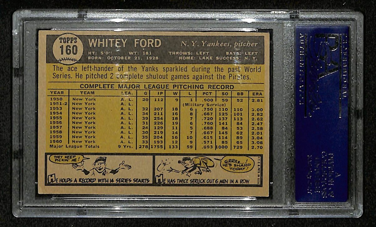 1961 Topps #160 Baseball Card EX 5 Whitey Ford New York Yankees PSA 201259