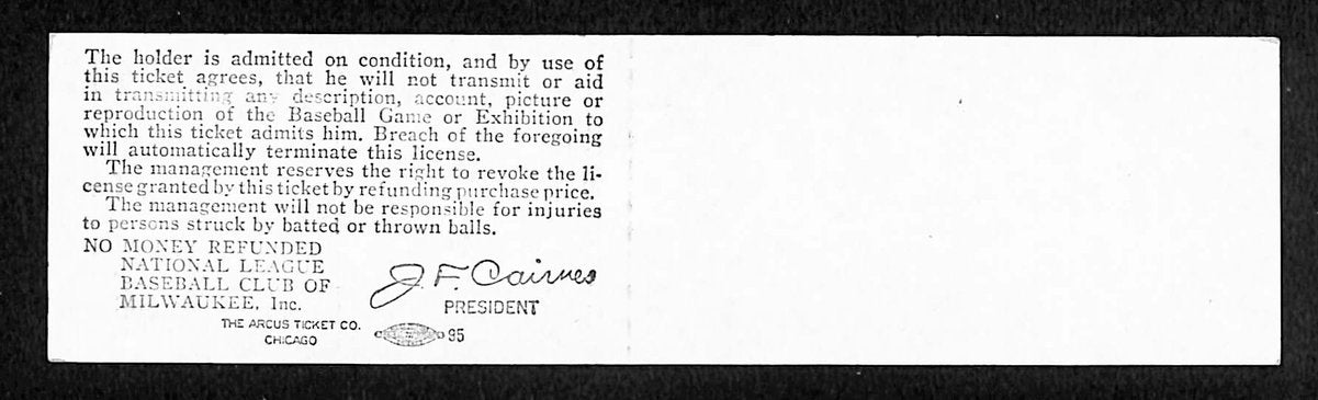 5/6/1961 Rainout Full Ticket Cincinnati Reds vs. Milwaukee Braves Aaron 201884