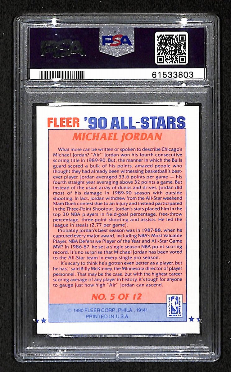 Michael Jordan 1990 FLEER Card #5 Chicago Bulls PSA/DNA MINT 9  202077