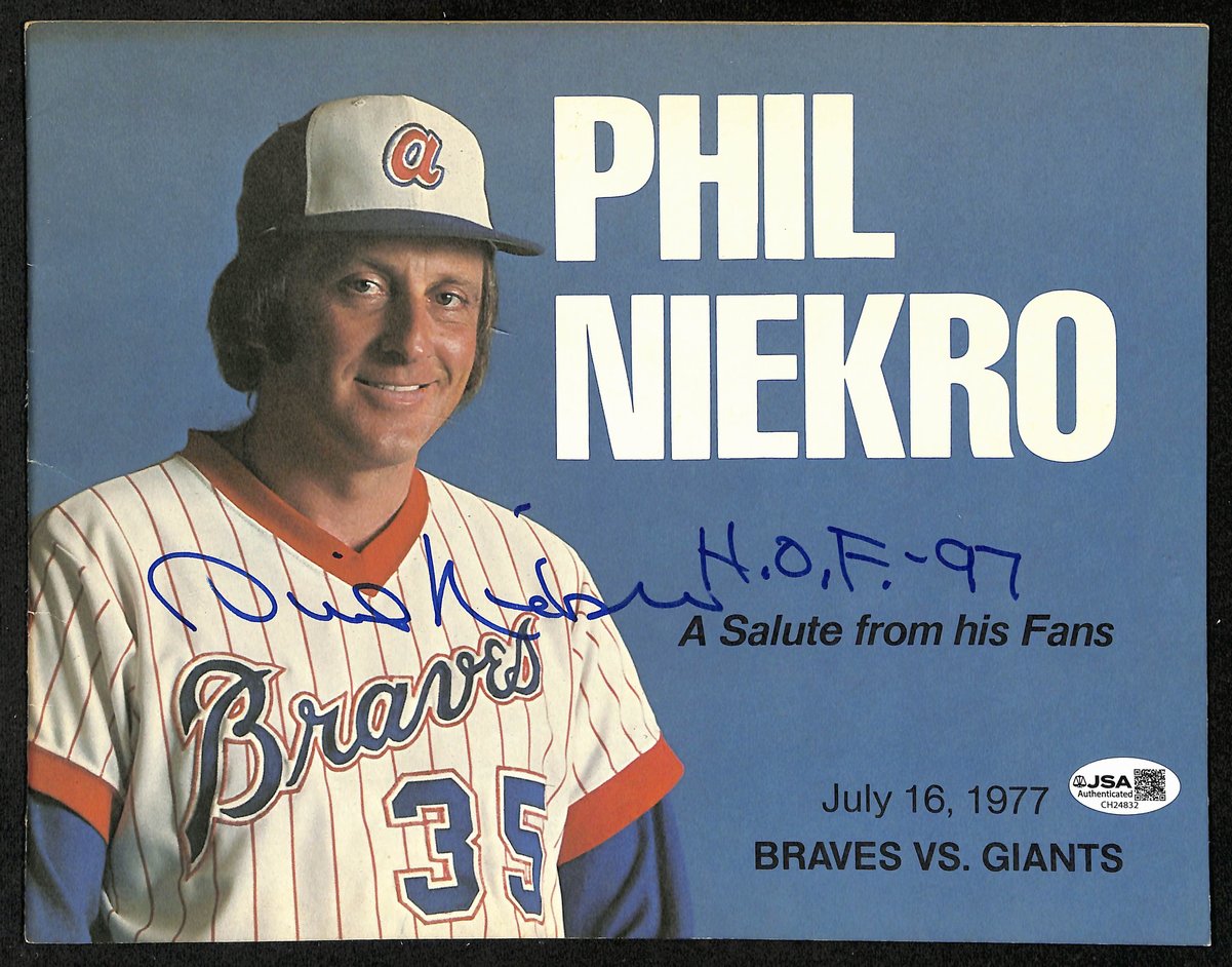 Phil Niekro HOF Signed/Auto 7/16/1977 MLB Program Braves vs. Giants JSA 201181