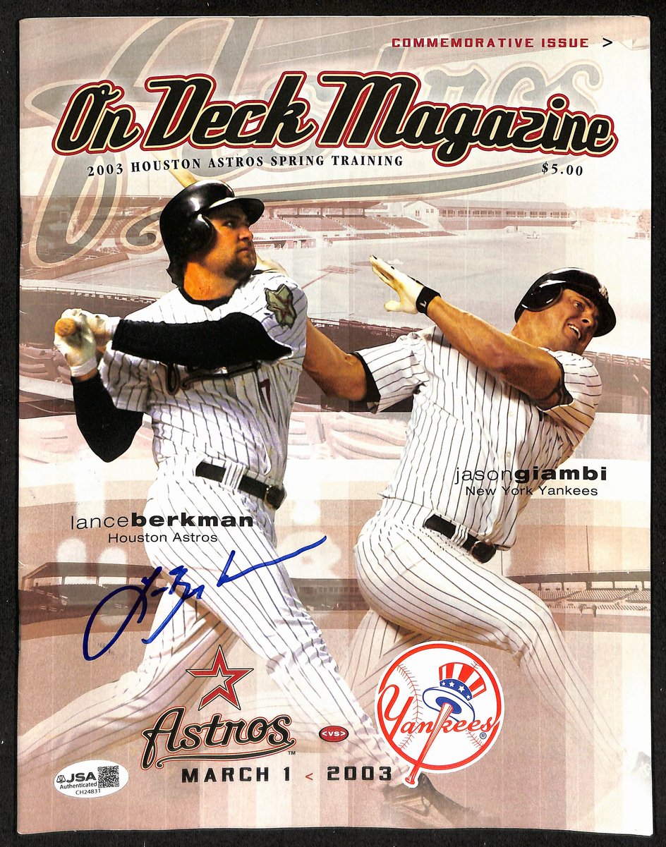 Lance Berkman Signed/Auto 3/1/2003 Spring Program Astros vs. Yankees JSA 201182