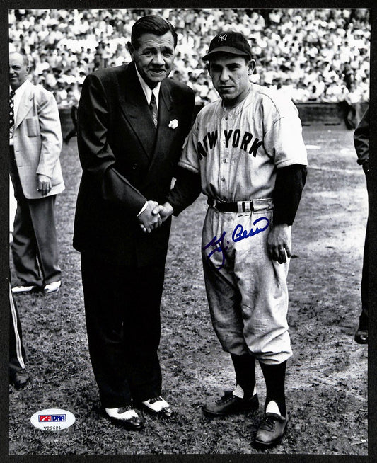 Yogi Berra HOF Signed/Auto 8x10 Photo w/ Babe Ruth Yankees PSA/DNA 201891