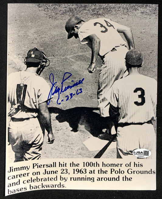Jimmy Piersall Signed/Inscribed 8x10 Photo Washington Senators JSA 201993