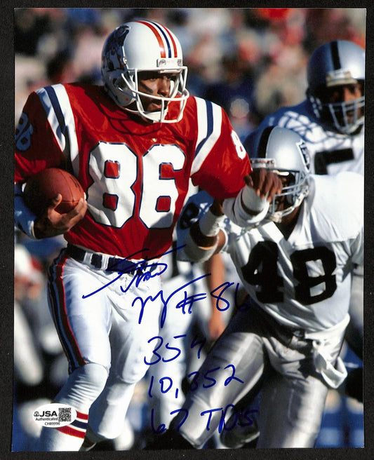 Stanley Morgan Signed/Inscribed 8x10 Photo New England Patriots JSA 202002