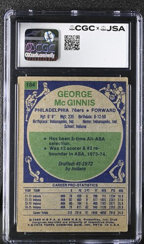 75-76 Topps George Mcginnis CGC x JSA Auth Signed/Auto Basketball Card BA202245