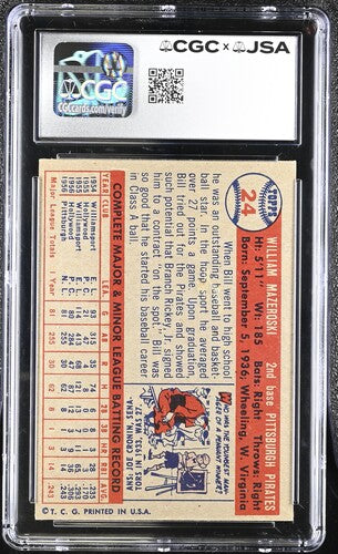 1957 Topps Bill Mazeroski CGC x JSA Auth Signed/Auto Baseball Card BA202268