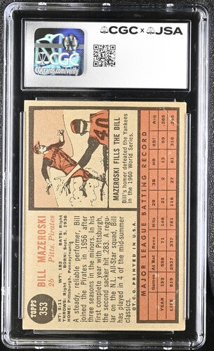 1962 Topps Bill Mazeroski CGC x JSA Auth Signed/Auto Baseball Card BA202279
