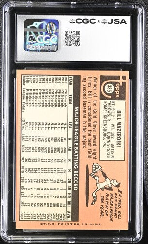 1969 Topps Bill Mazeroski CGC x JSA Auth Signed/Auto Baseball Card BA202293