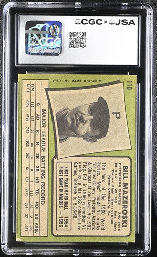 1971 Topps Bill Mazeroski CGC x JSA Auth Signed/Auto Baseball Card BA202295