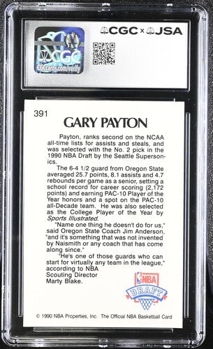 1990-91 Hoops Gary Payton CGC x JSA Auth Signed/Auto Basketball Card BA202302