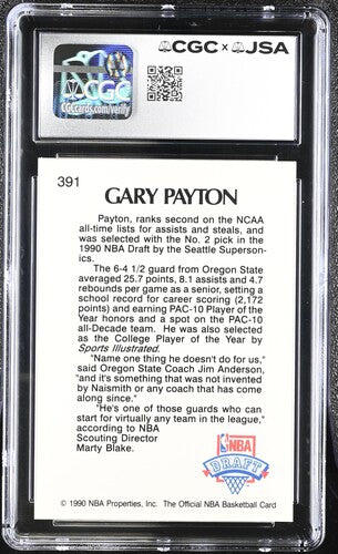 1990-91 Hoops Gary Payton CGC x JSA Auth Signed/Auto Basketball Card BA202303