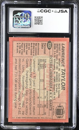 1983 Topps Lawrence Taylor CGC x JSA Auth Signed/Auto Football Card BA202305