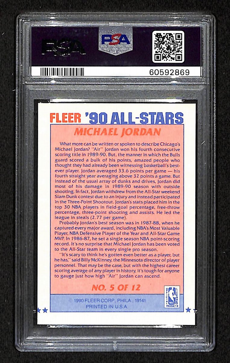 1990 FLEER All-Stars Michael Jordan Card #5 Chicago Bulls PSA 9 MINT  200987