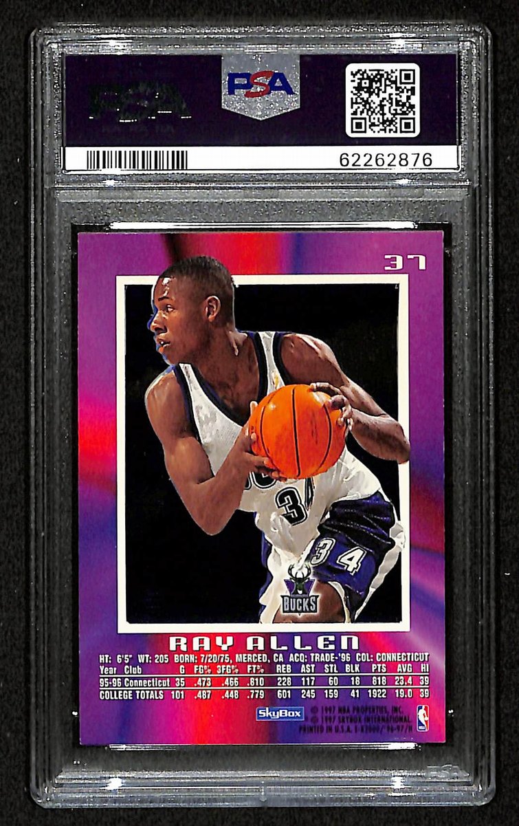 1996 Skybox EX2000 Ray Allen RC Card #37 Milwaukee Bucks PSA 8 NM-MT  200988