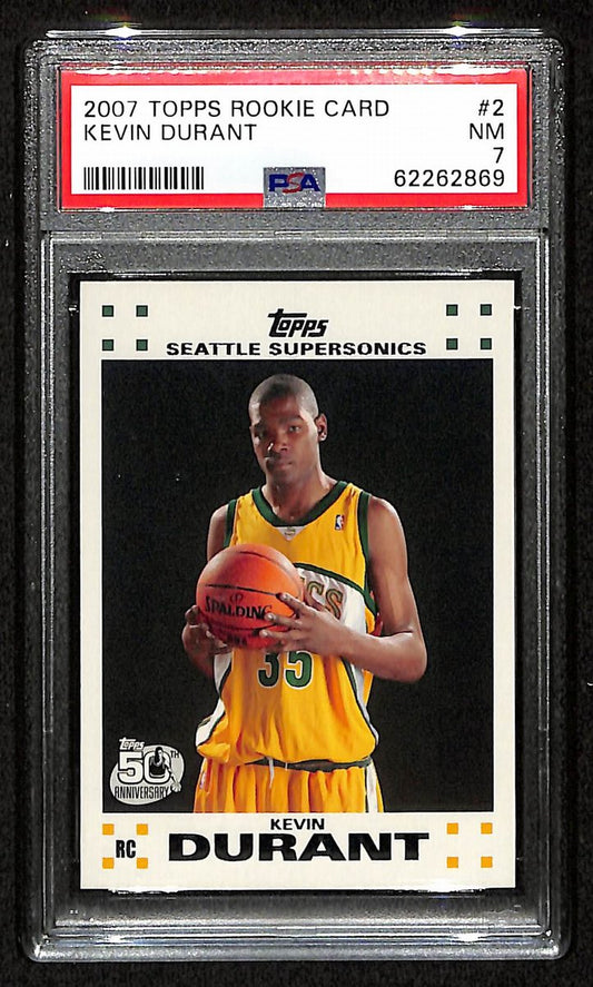 2007 TOPPS Rookies Kevin Durant Card #2 Seattle Supersonics PSA 7 NM   200989