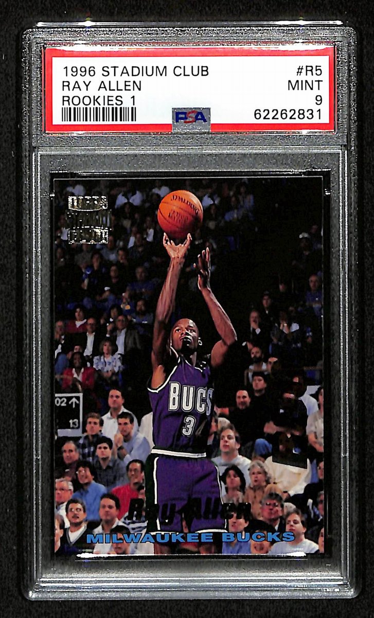 1996 TOPPS Stadium Club Ray Allen Card RC #R5 Milwaukee Bucks PSA 9 MINT  200991