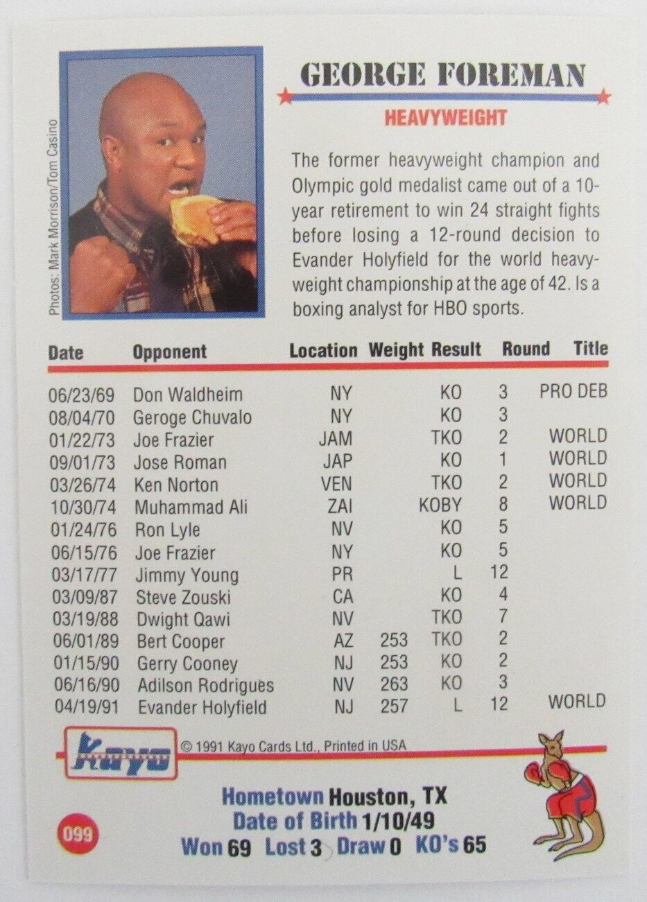 Lot of 10 George Foreman Heavyweight Boxer 1991 Kayo Trading Cards #099 158119